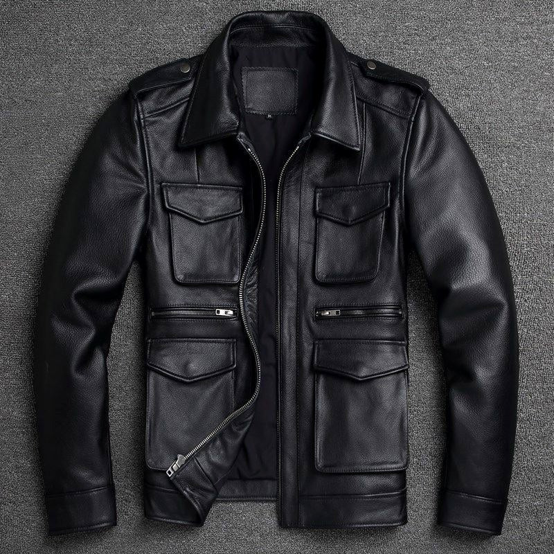 Andrew - Men's Utility Leather Jacket with Flap Pockets 3