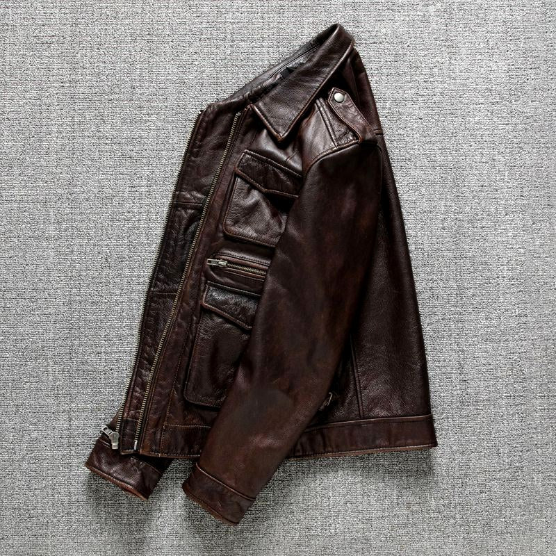 Andrew - Men's Utility Leather Jacket with Flap Pockets 6