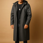 Anthony - Men's Long Hooded Snap-Button Rain Jacket