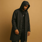Anthony - Men's Long Hooded Snap-Button Rain Jacket