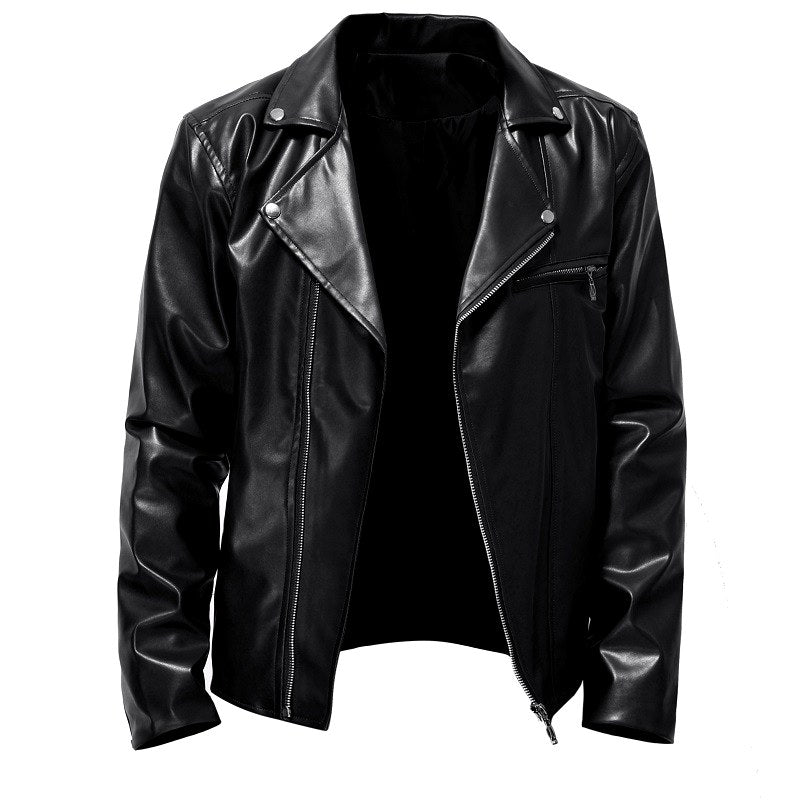 Anthony - Men's Notch Collar Faux Leather Biker Jacket 2