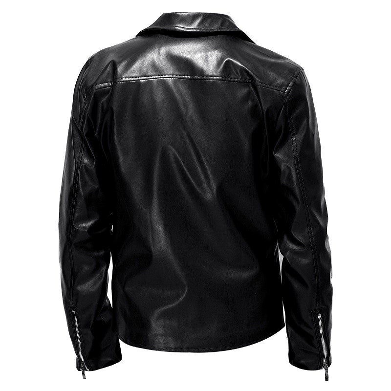 Anthony - Men's Notch Collar Faux Leather Biker Jacket 5