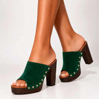 Aoife - Women's Studded Platform Heeled Slide Sandals