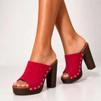 Aoife - Women's Studded Platform Heeled Slide Sandals