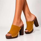 Aoife - Women's Studded Platform Heeled Slide Sandals