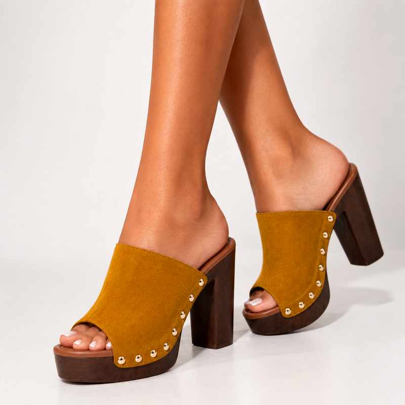 Aoife - Women's Studded Platform Heeled Slide Sandals