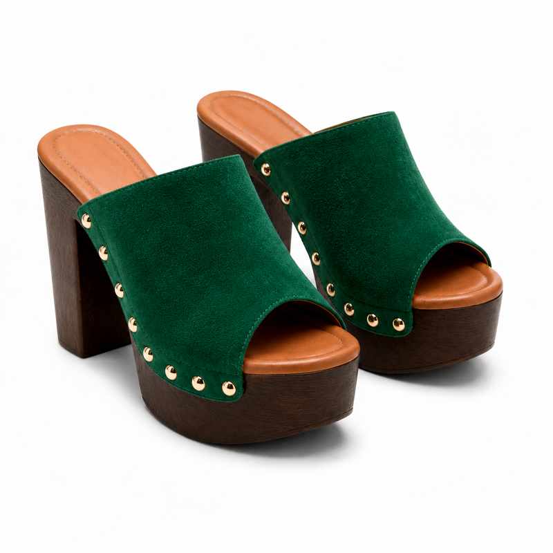 Aoife - Women's Studded Platform Heeled Slide Sandals
