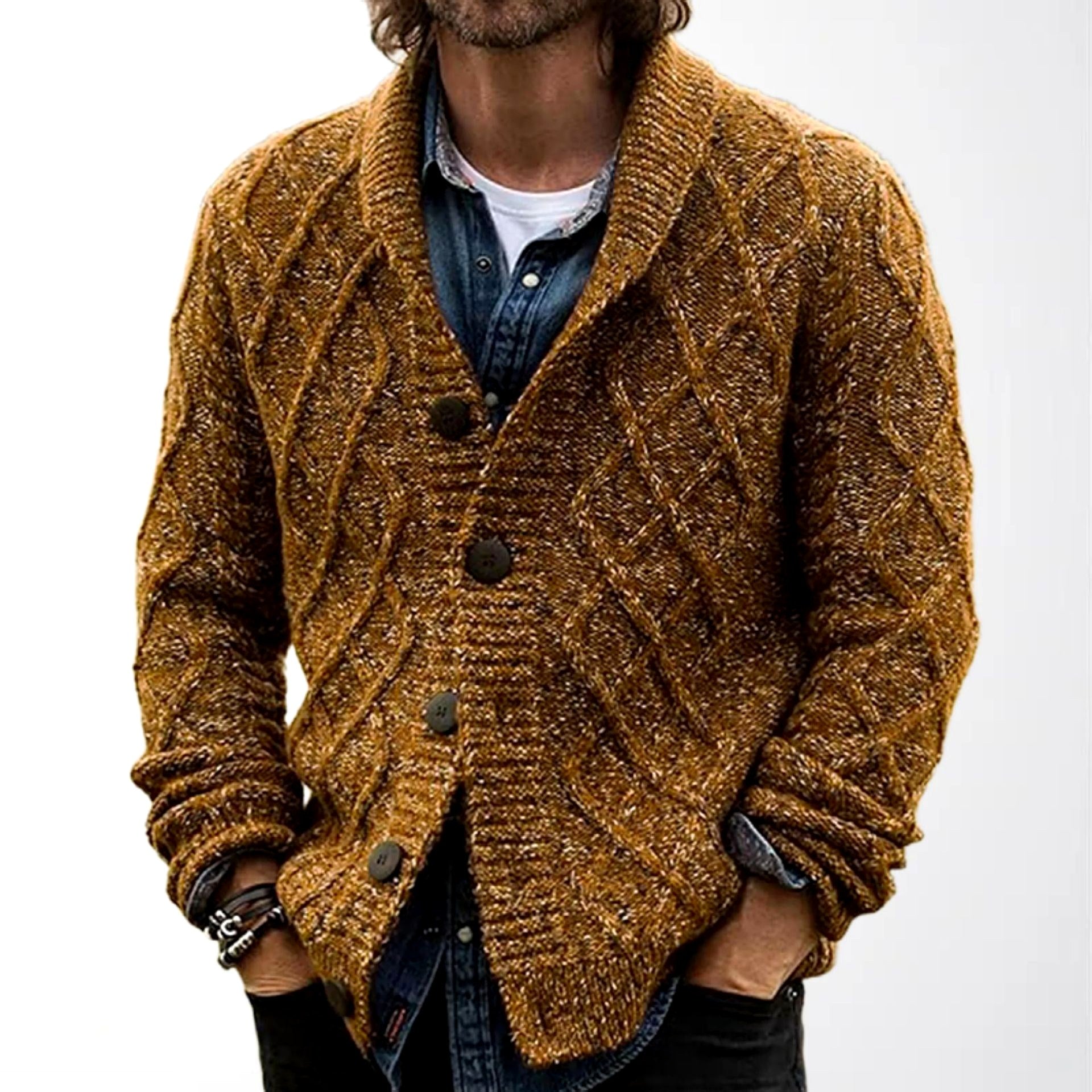 Archer - Men's Argyle Shawl Collar Cable Cardigan 2