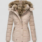 Ariella - Women's Quilted Hooded Jacket with Faux Fur Trim