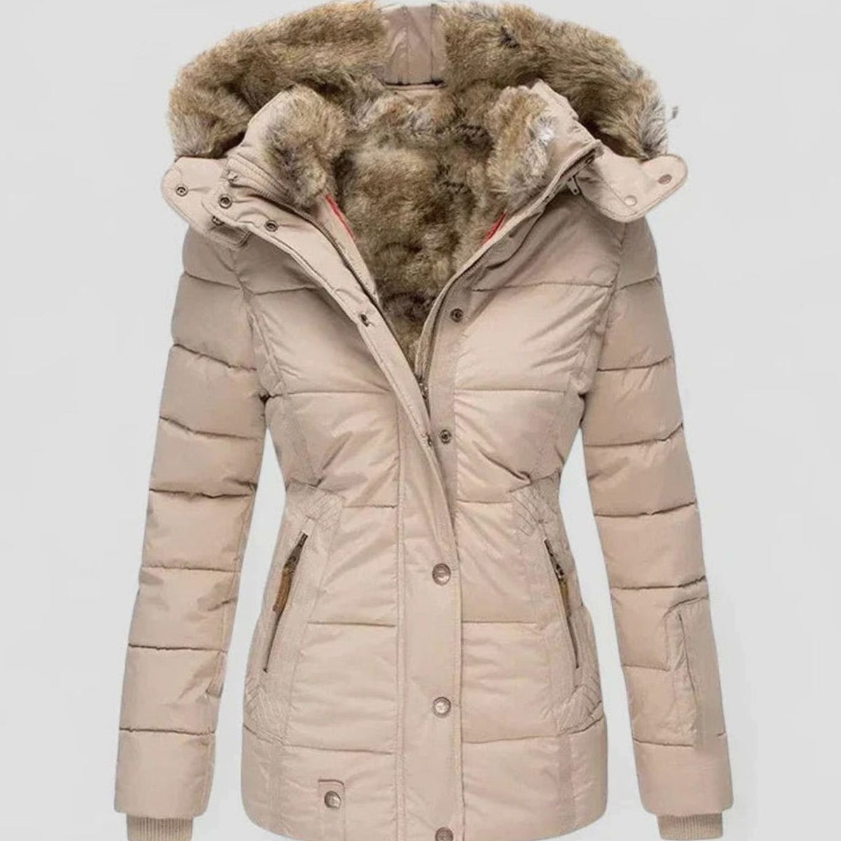 Ariella - Women's Quilted Hooded Jacket with Faux Fur Trim