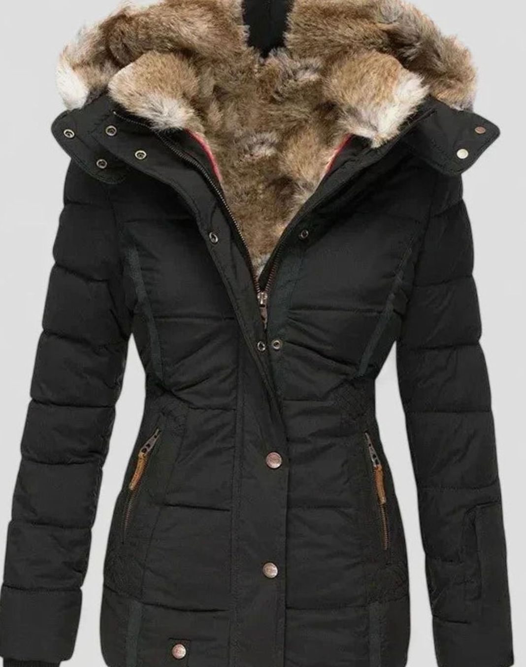 Ariella - Women's Quilted Hooded Jacket with Faux Fur Trim