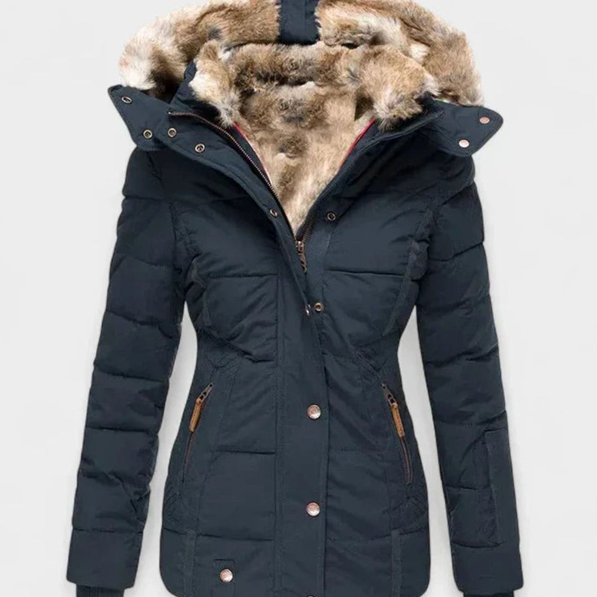 Ariella - Women's Quilted Hooded Jacket with Faux Fur Trim