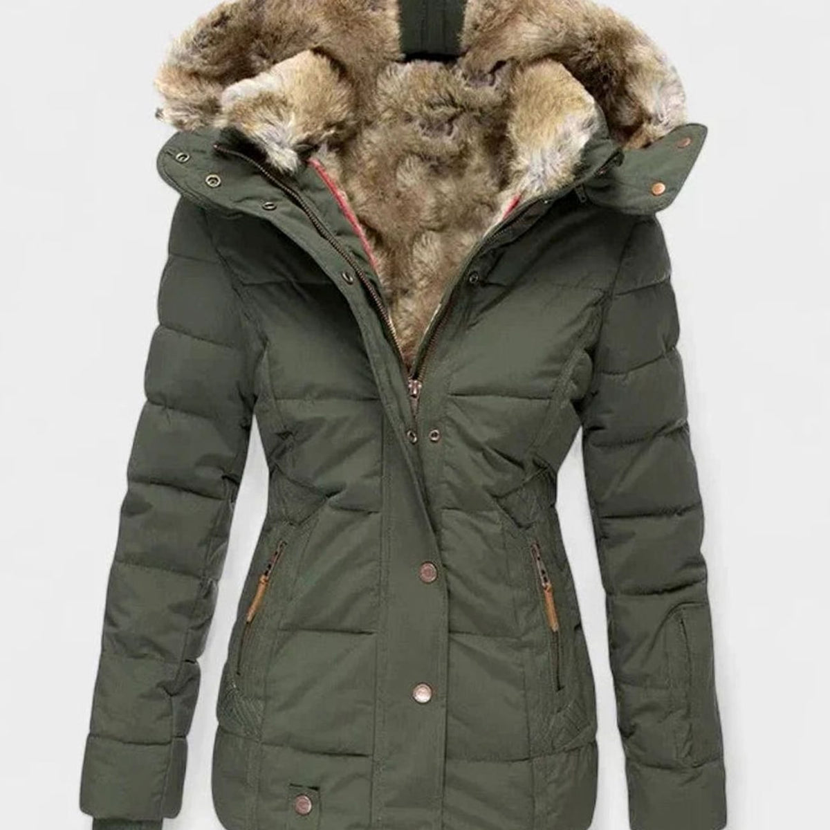 Ariella - Women's Quilted Hooded Jacket with Faux Fur Trim