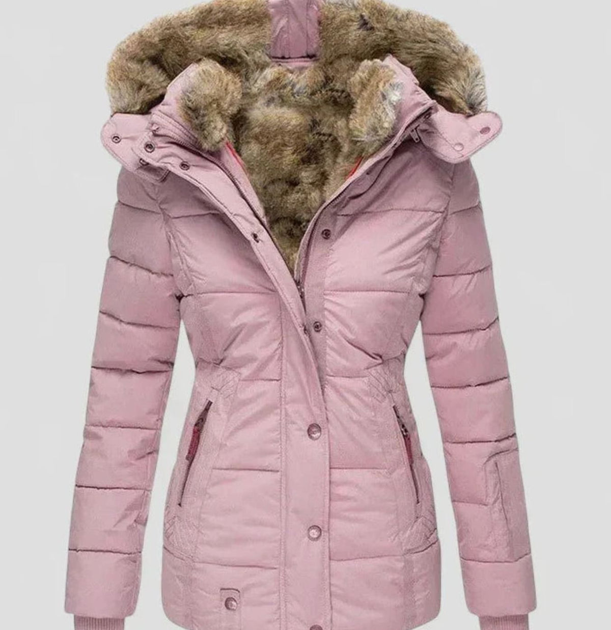Ariella - Women's Quilted Hooded Jacket with Faux Fur Trim