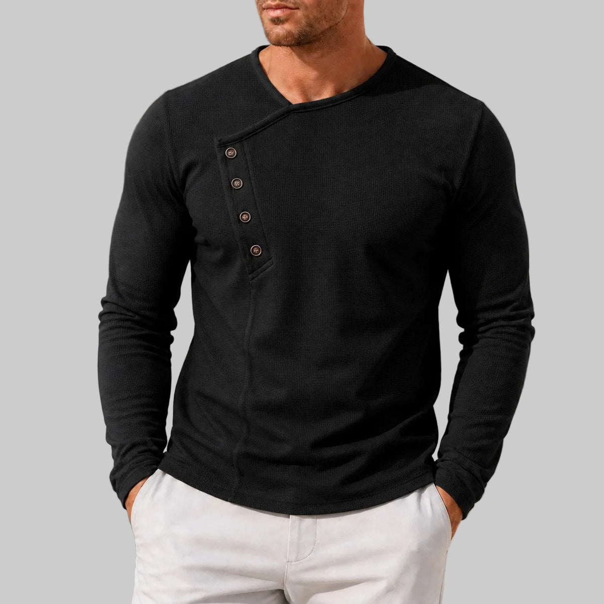 Arman - Men’s Textured Knit Button Neck Shirt 5