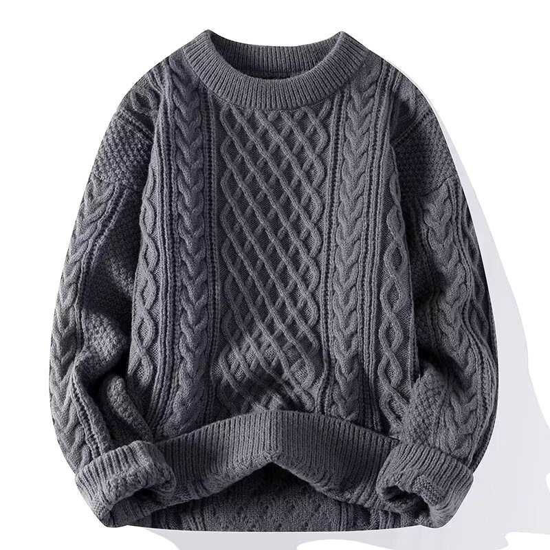 Aron - Men's Oversized Cable Knit Crew Neck Sweater 6