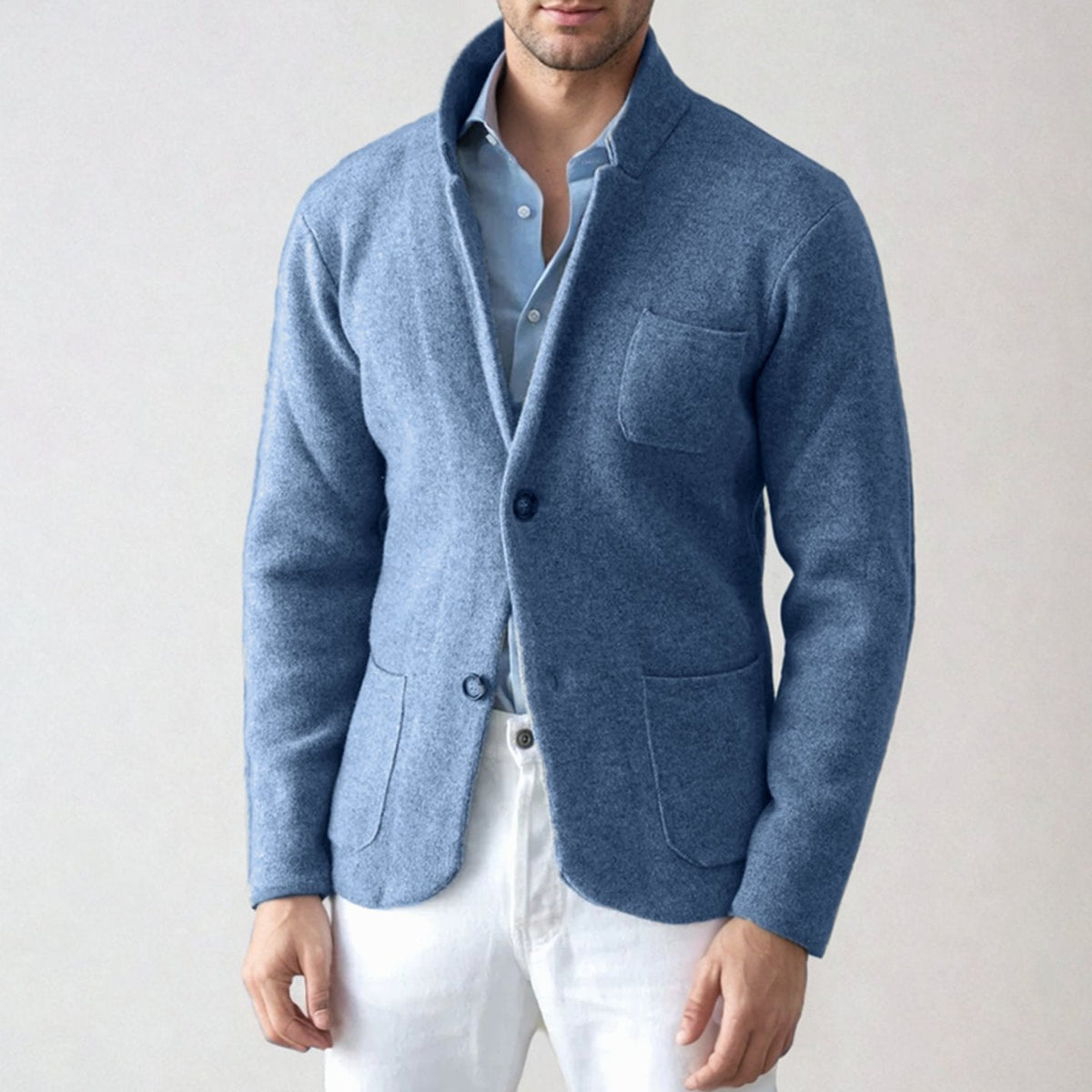 Aslan - Men's Tailored Knit Blazer with Patch Pockets
