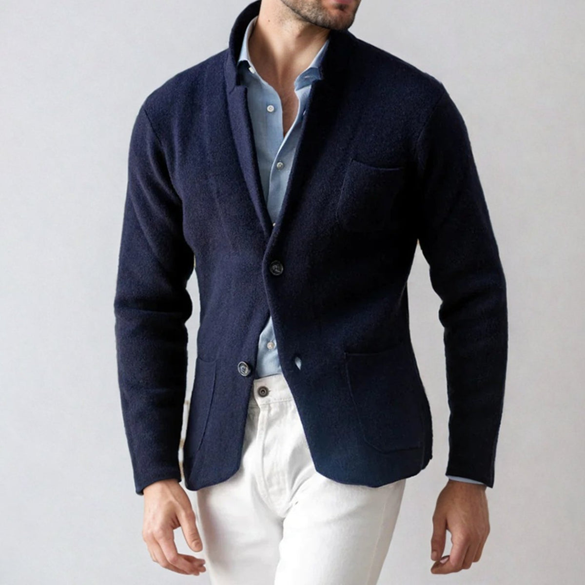 Aslan - Men's Tailored Knit Blazer with Patch Pockets