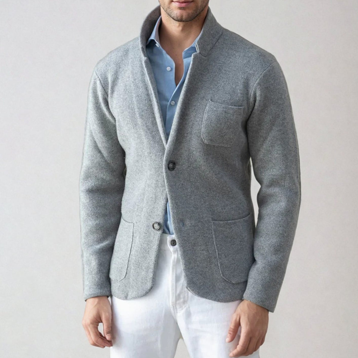 Aslan - Men's Tailored Knit Blazer with Patch Pockets