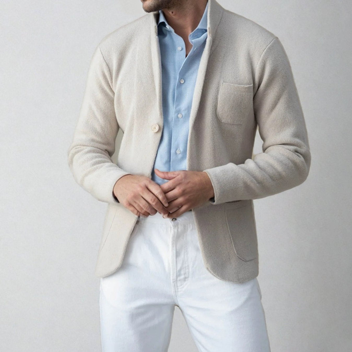 Aslan - Men's Tailored Knit Blazer with Patch Pockets