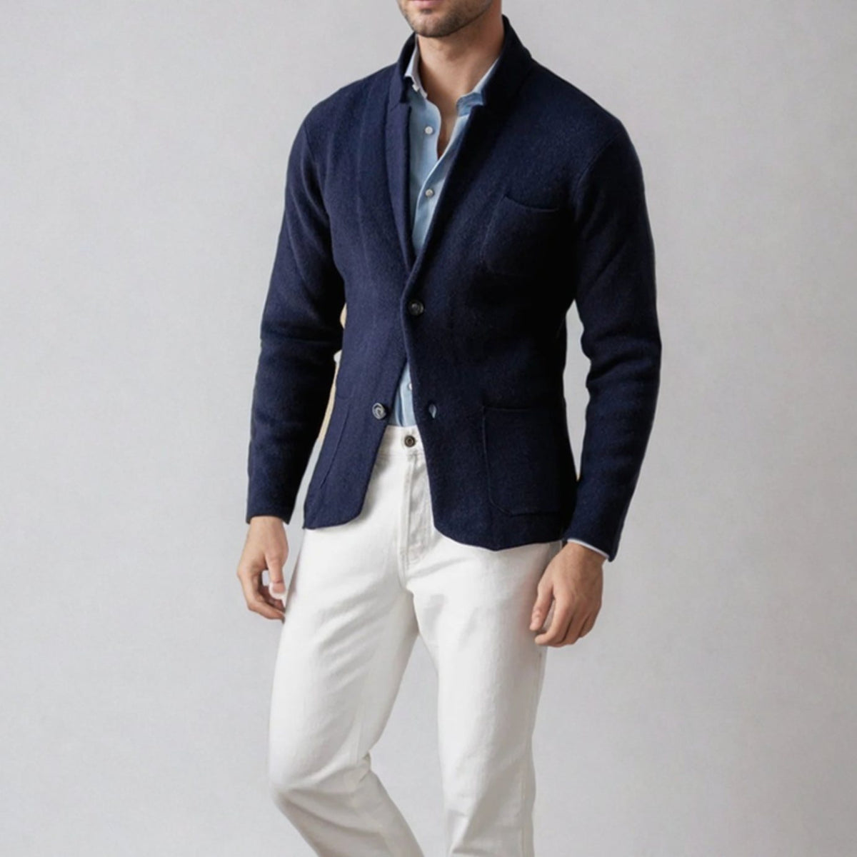 Aslan - Men's Tailored Knit Blazer with Patch Pockets