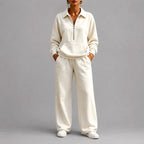 Aubree - Women's Collared Sweatshirt & Wide-Leg Pants Set 1