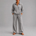 Aubree - Women's Collared Sweatshirt & Wide-Leg Pants Set 2