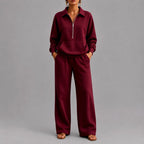 Aubree - Women's Collared Sweatshirt & Wide-Leg Pants Set 3