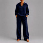 Aubree - Women's Collared Sweatshirt & Wide-Leg Pants Set 4