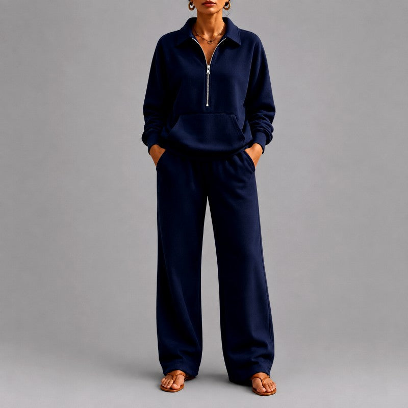 Aubree - Women's Collared Sweatshirt & Wide-Leg Pants Set 4