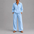 Aubree - Women's Collared Sweatshirt & Wide-Leg Pants Set 5