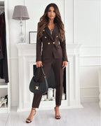 Audrey - Women's Double-Breasted Tailored Suit with Metallic Buttons