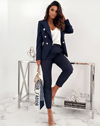 Audrey - Women's Double-Breasted Tailored Suit with Metallic Buttons