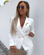 Audrey - Women's Double-Breasted Tailored Suit with Metallic Buttons