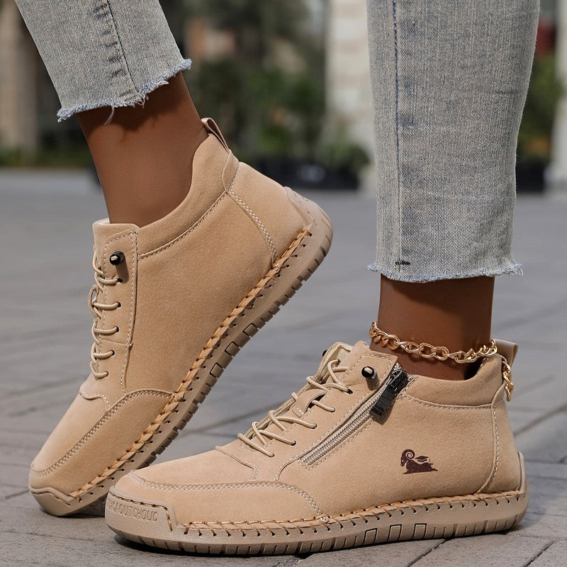 Aveline - Women's Casual Lace-Up Shoes with Side Zipper