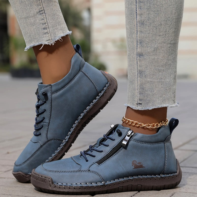 Aveline - Women's Casual Lace-Up Shoes with Side Zipper