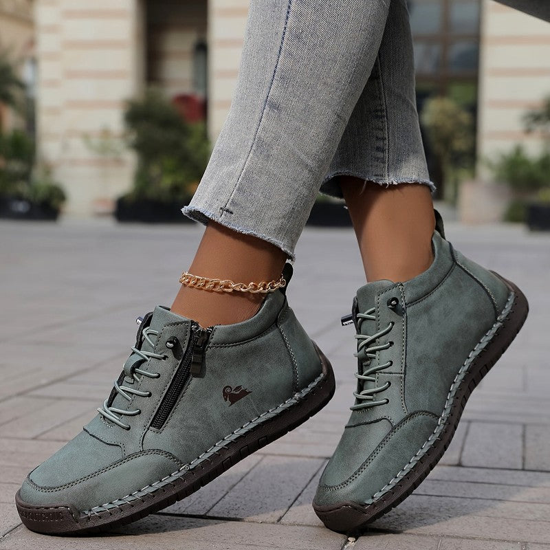 Aveline - Women's Casual Lace-Up Shoes with Side Zipper