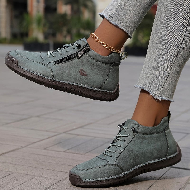 Aveline - Women's Casual Lace-Up Shoes with Side Zipper