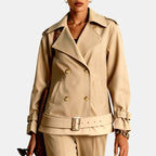 Aveline - Women's Double-Breasted Belted Short Trench Coat 1