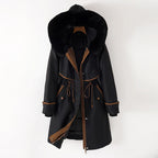 Aviana - Women's Long Parka Jacket with Faux-Fur Hood and Cinched Waist
