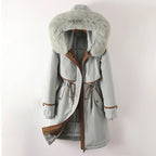 Aviana - Women's Long Parka Jacket with Faux-Fur Hood and Cinched Waist