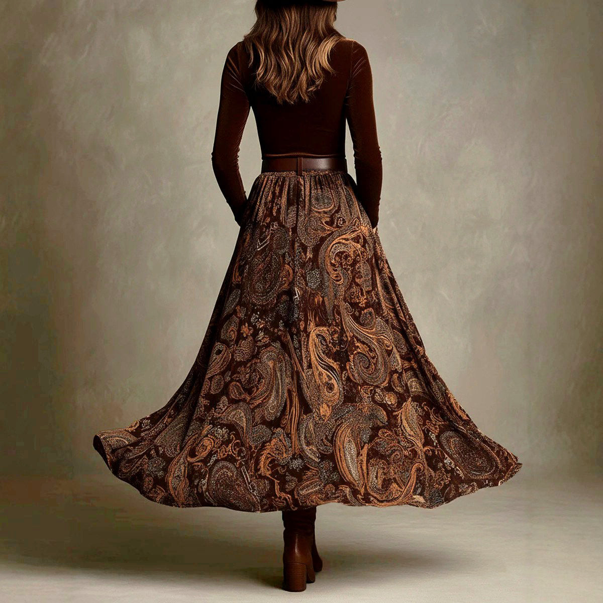 Bailey - Women's Velvet Top & Paisley Maxi Skirt Matching Set