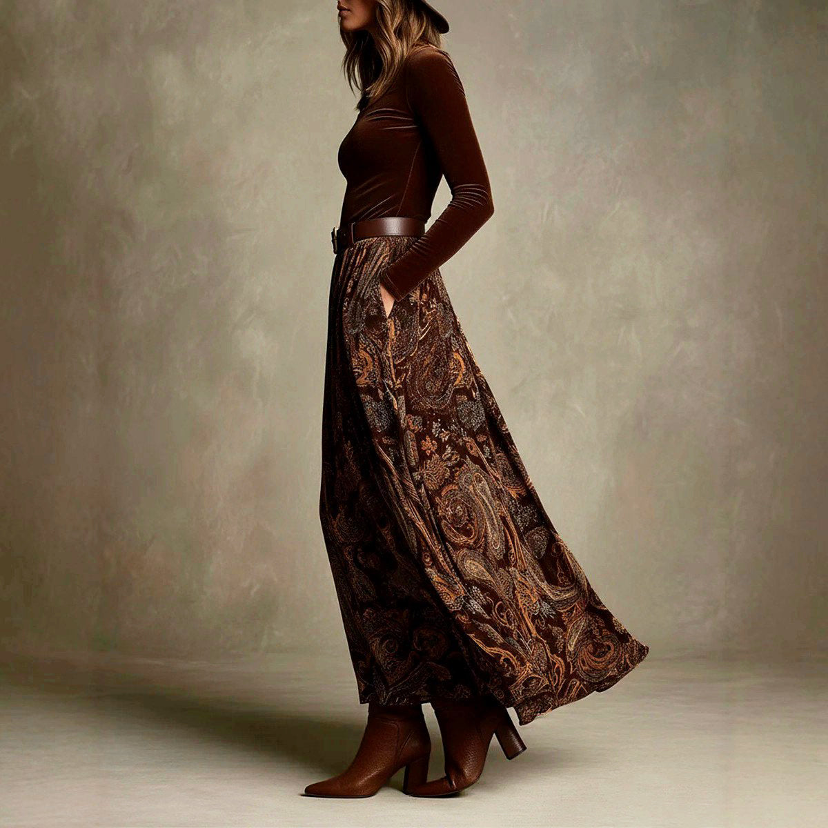 Bailey - Women's Velvet Top & Paisley Maxi Skirt Matching Set