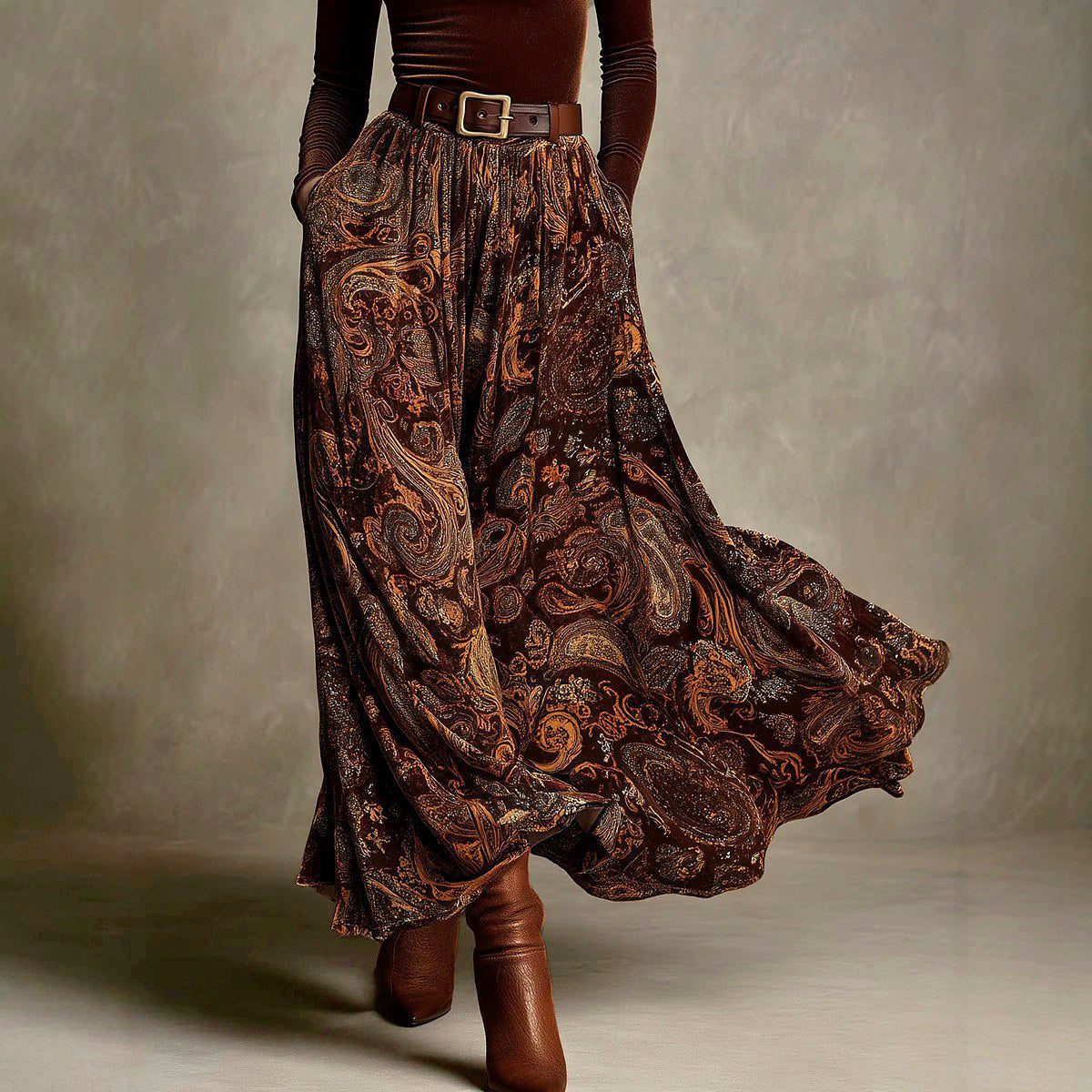 Bailey - Women's Velvet Top & Paisley Maxi Skirt Matching Set