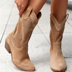 Barbara - Women’s Suede Look Perforated Heeled Boots 10
