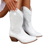 Barbara - Women’s Suede Look Perforated Heeled Boots 11