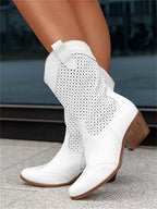 Barbara - Women’s Suede Look Perforated Heeled Boots 2