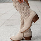 Barbara - Women’s Suede Look Perforated Heeled Boots 8