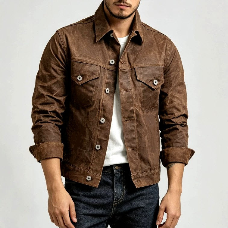 Barry - Men's Textured Snap-Button Trucker Jacket 3