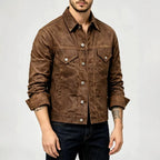 Barry - Men's Textured Snap-Button Trucker Jacket 4